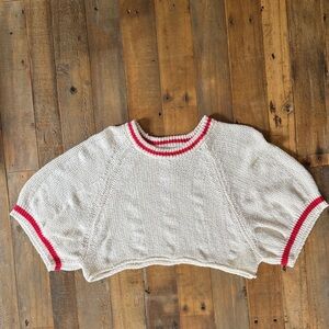 BDG by urban outfitters Cream Cropped Knit Sweater with Red Stripe Trim